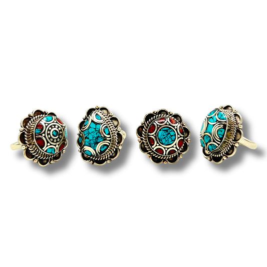 4 x Anillo de Turquesa Estilo Nepalí (4 estilos)