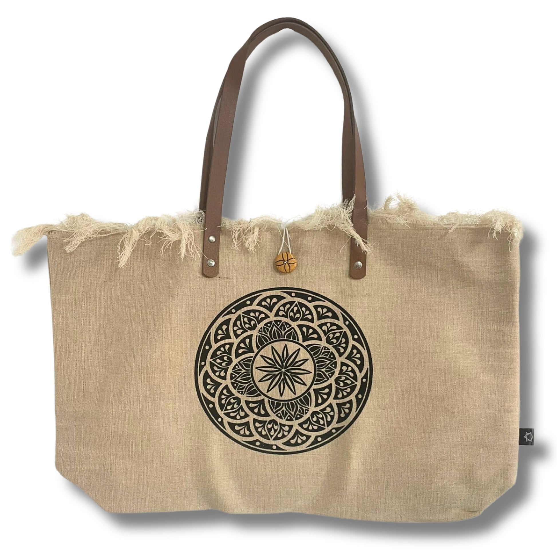 Bolso Natural Asa de Piel - Flor de la Vida