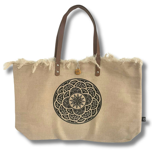 Bolso Natural Asa de Piel - Flor de la Vida