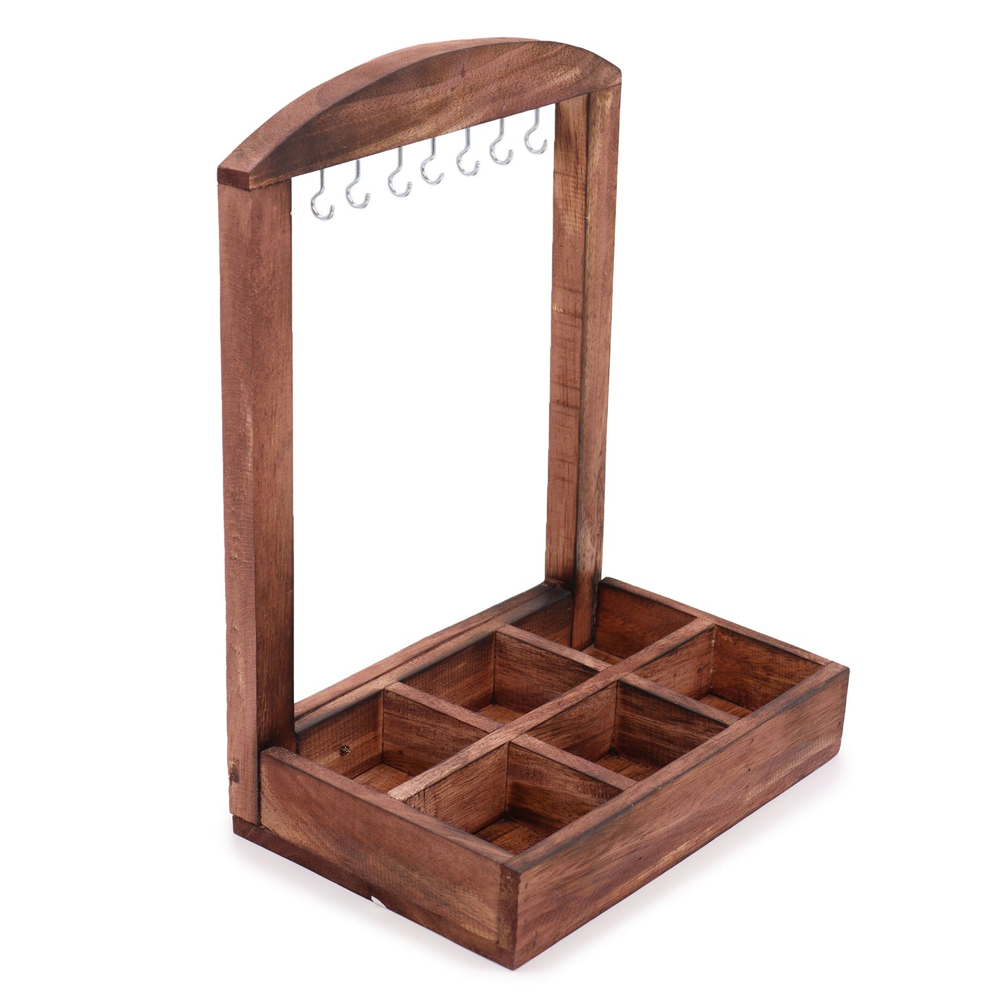 Hängender Ständer und Präsentationstablett - 6 Fächer (2x3) - Dunkles Holz