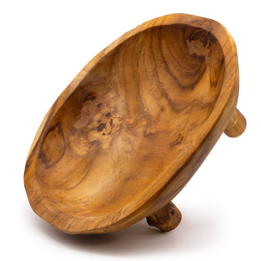 Obstschale aus glattem Teakholz auf Beinen - 30x23x10cm