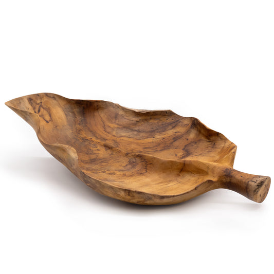 Frutero grande de madera de teca en forma de hoja - 40x24x5cm