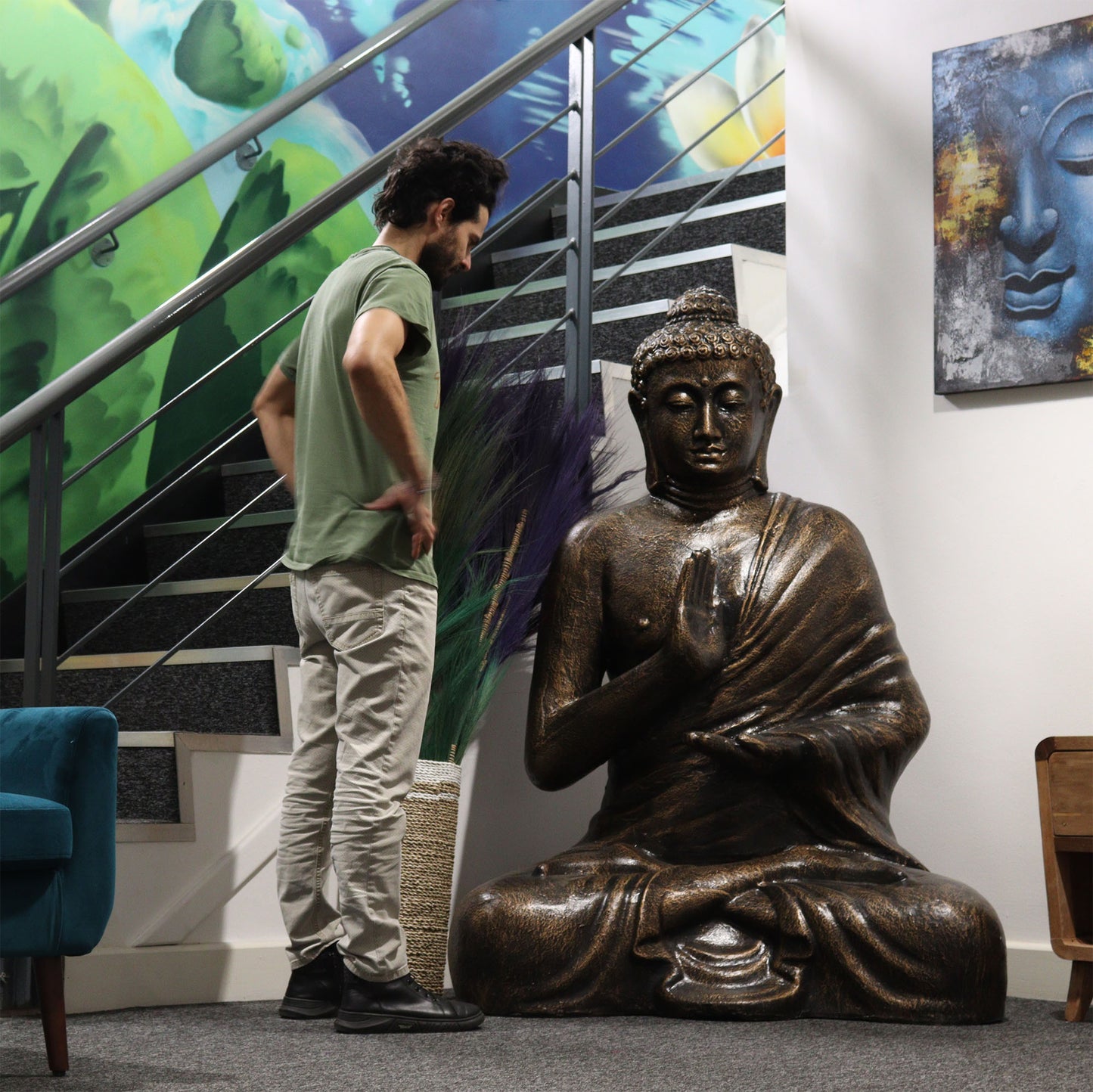 Großer antiker goldener Buddha-Meditation in Stupa – 1,5 m