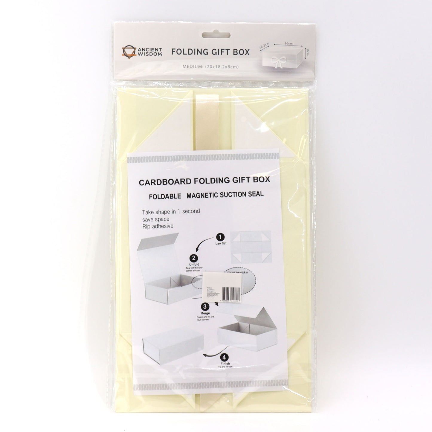 Coffret cadeau pliable avec nœud 20 x 18,2 x 8 cm - Ivoire