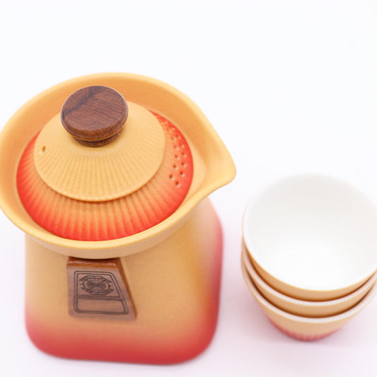 Temple Teekanne und drei Tassen Set - Orange Earth