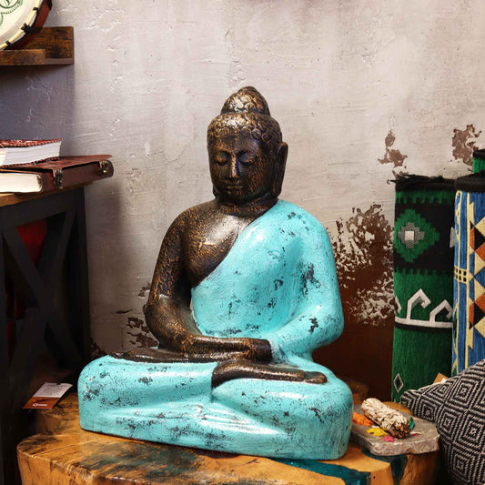 Klassischer mittelgroßer Buddha aus Türkis und Stein – 0,5 m