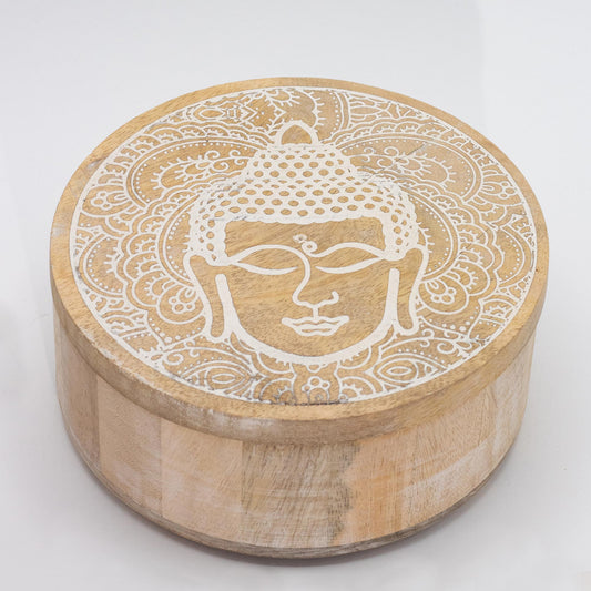 Große runde Box 17,5 x 7,5 cm – Weißes Buddha-Gesicht