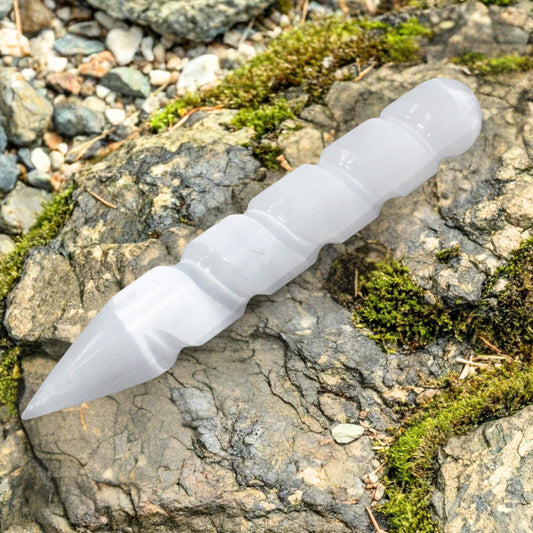 Varita Espiral de Selenita - 16 cm (Ambos extremos punta)