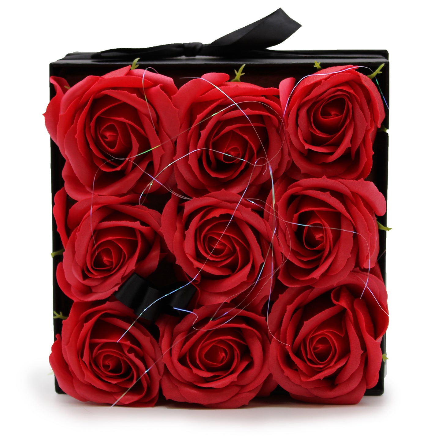Coffret cadeau - Fleur de savon 9 roses rouges - Carré