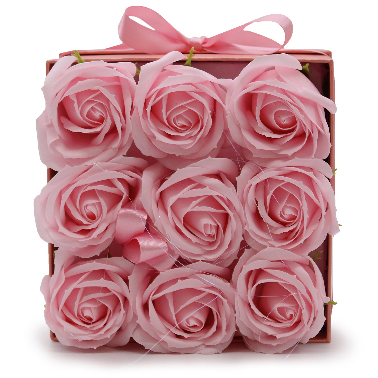Coffret cadeau - Fleur de savon 9 roses roses - Carré