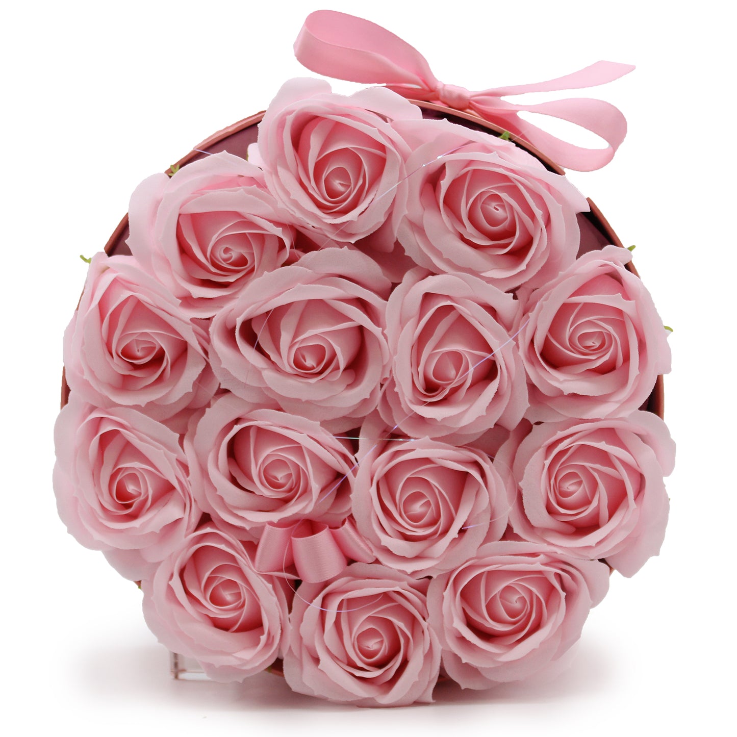 Coffret cadeau - Fleur de savon 14 roses roses - rond