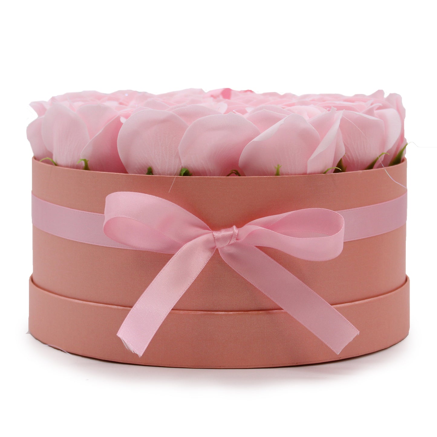 Coffret cadeau - Fleur de savon 14 roses roses - rond