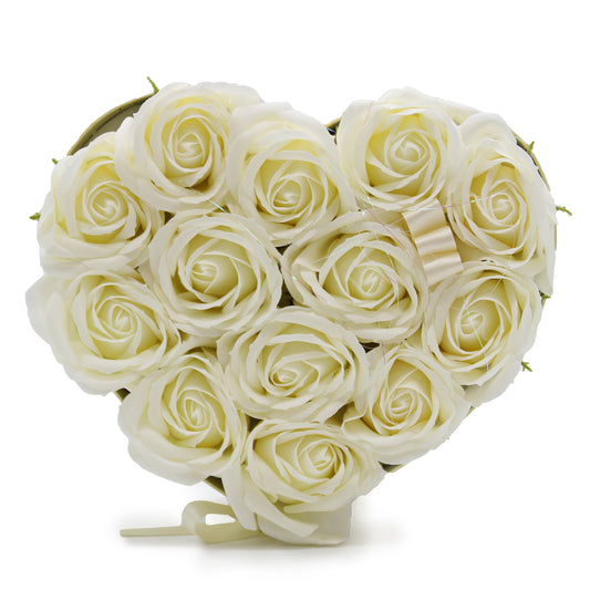 Coffret cadeau - Fleur de savon 13 roses crème - Cœur