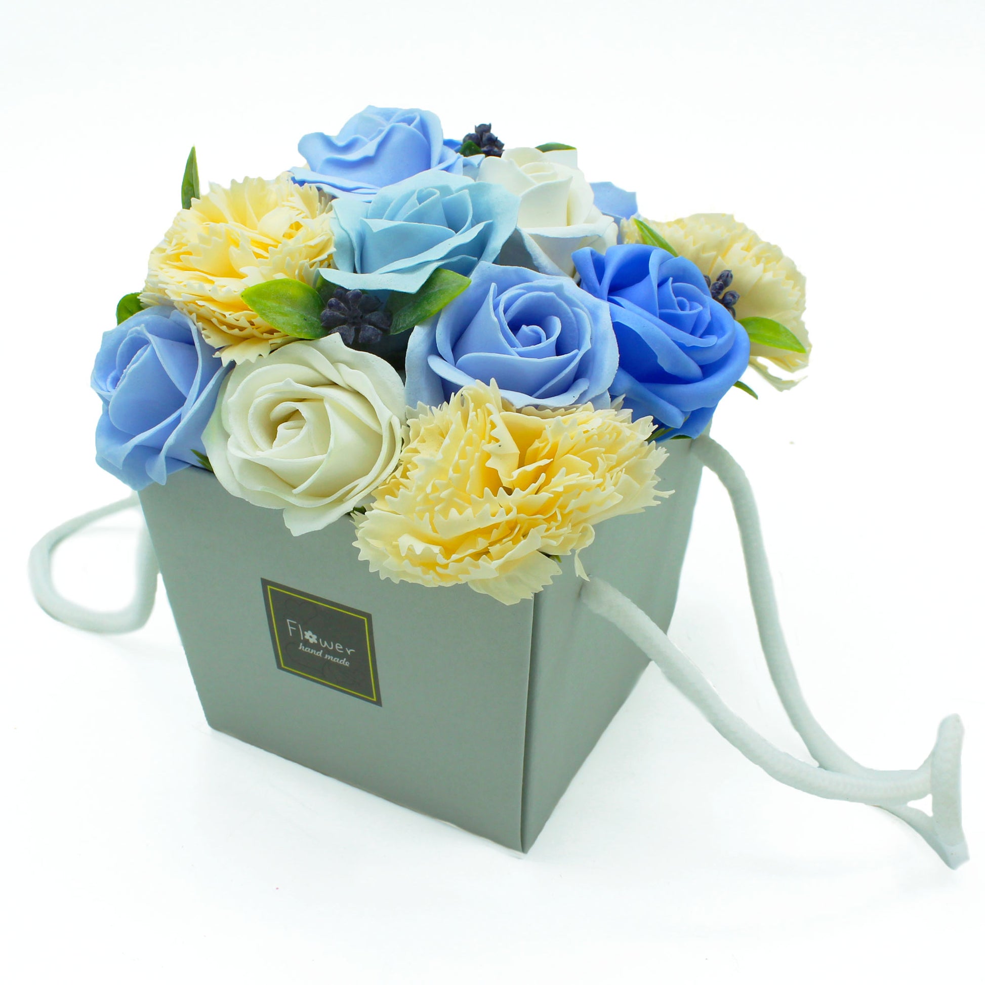 Bouquet Flores Jabón-Rosas Azules y clavel
