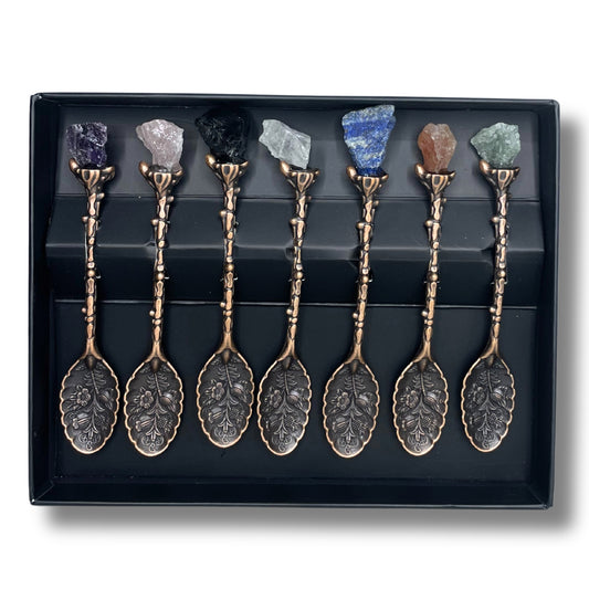 Set de 7 Cucharas de Bruja de Cristal con Piedra Preciosa de Bronce