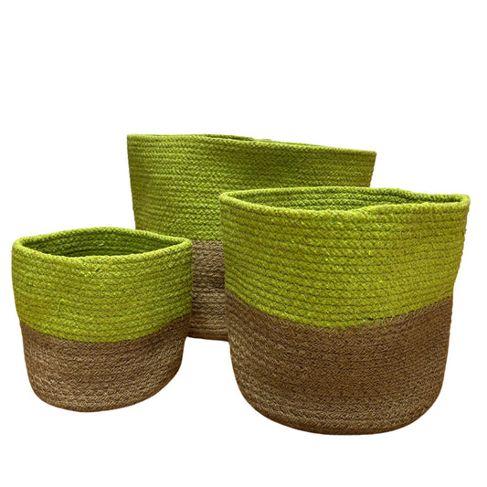 Petit panier en coton et jute 15x15cm - Pistache