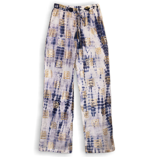 (ML) Colección Nómada Sari Mediterráneo - Pantalones - Motivo Griego en Oro y Azul