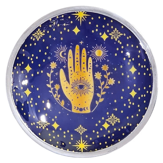 Assiette d'offrande émaillée à trois pieds - Hamsa bleu nuit