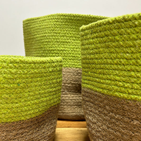 Grand panier en coton et jute 25x25cm - Pistache