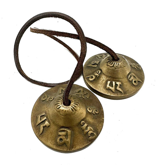 Tingsha tibétain - Symboles porte-bonheur - environ 6 cm