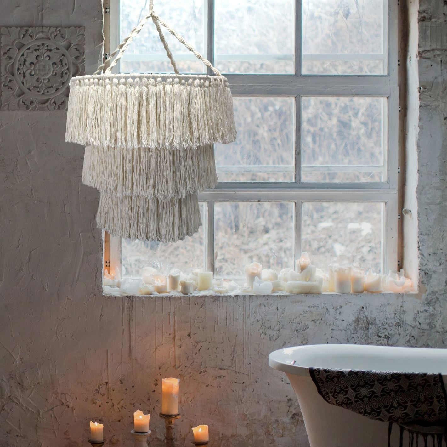 Lustre en macramé doux - Noir