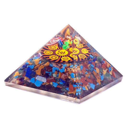 Pyramide d'orgonite grande taille 70 mm - Gemmes de chakra - Chakra Om - 70 mm