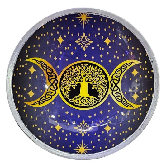 Assiette d'offrande émaillée à trois pieds - Triple Lune violette