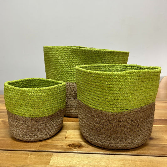 Petit panier en coton et jute 15x15cm - Pistache