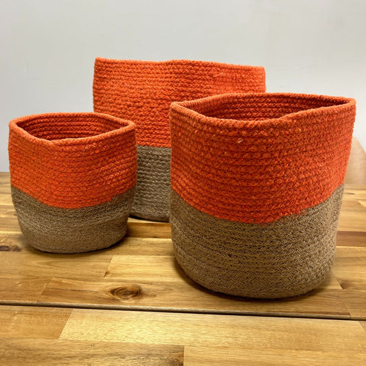 Panier moyen en coton et jute 20 x 20 cm - Orange