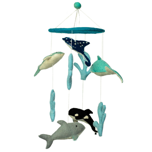 Mobile en feutre fait main - Dauphins et vie marine