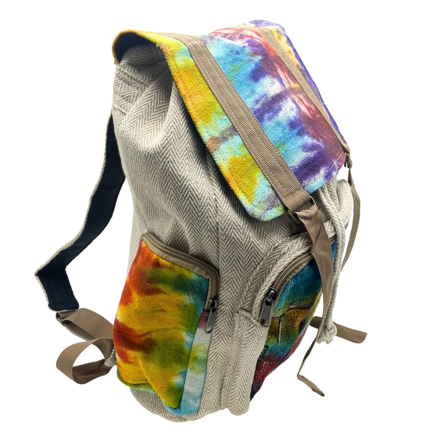 Grand sac à dos carré en chanvre Tiedye