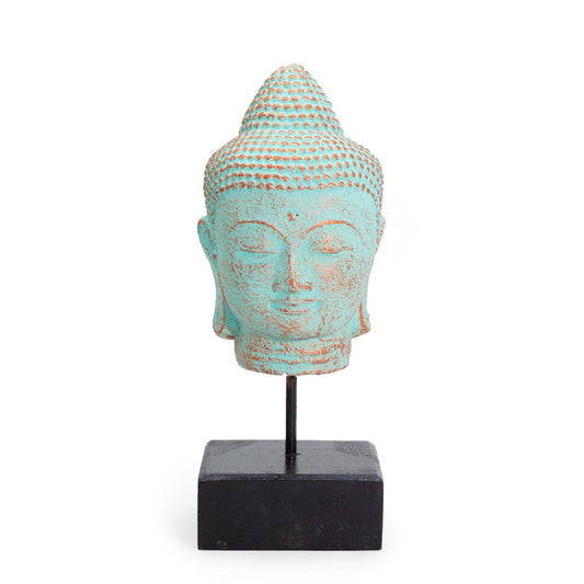 Tête de Bouddha allongée sur un support - Cuivre vert