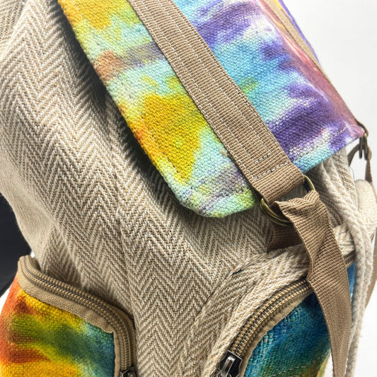 Grand sac à dos carré en chanvre Tiedye