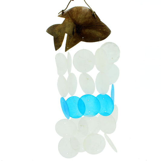Carillons éoliens en noix de coco et capiz - Dauphins bleus - 30 cm